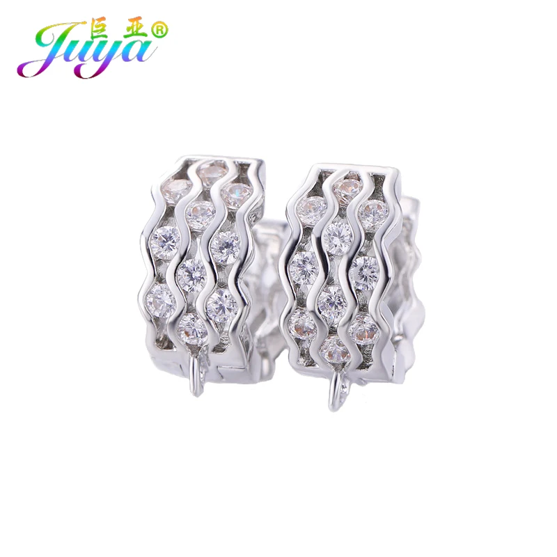 White Gold Juya женские свадебные ювелирные изделия компоненты ручной работы кубического циркония серьги крючки и застежки аксессуары для сережек ювелирных изделий - Цвет: White Gold