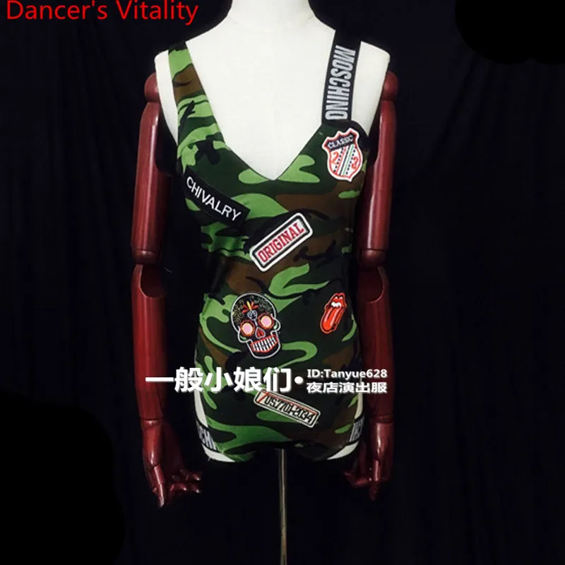 Женский комбинезон с вырезами камуфляжный для ночного клуба выступлений танцев