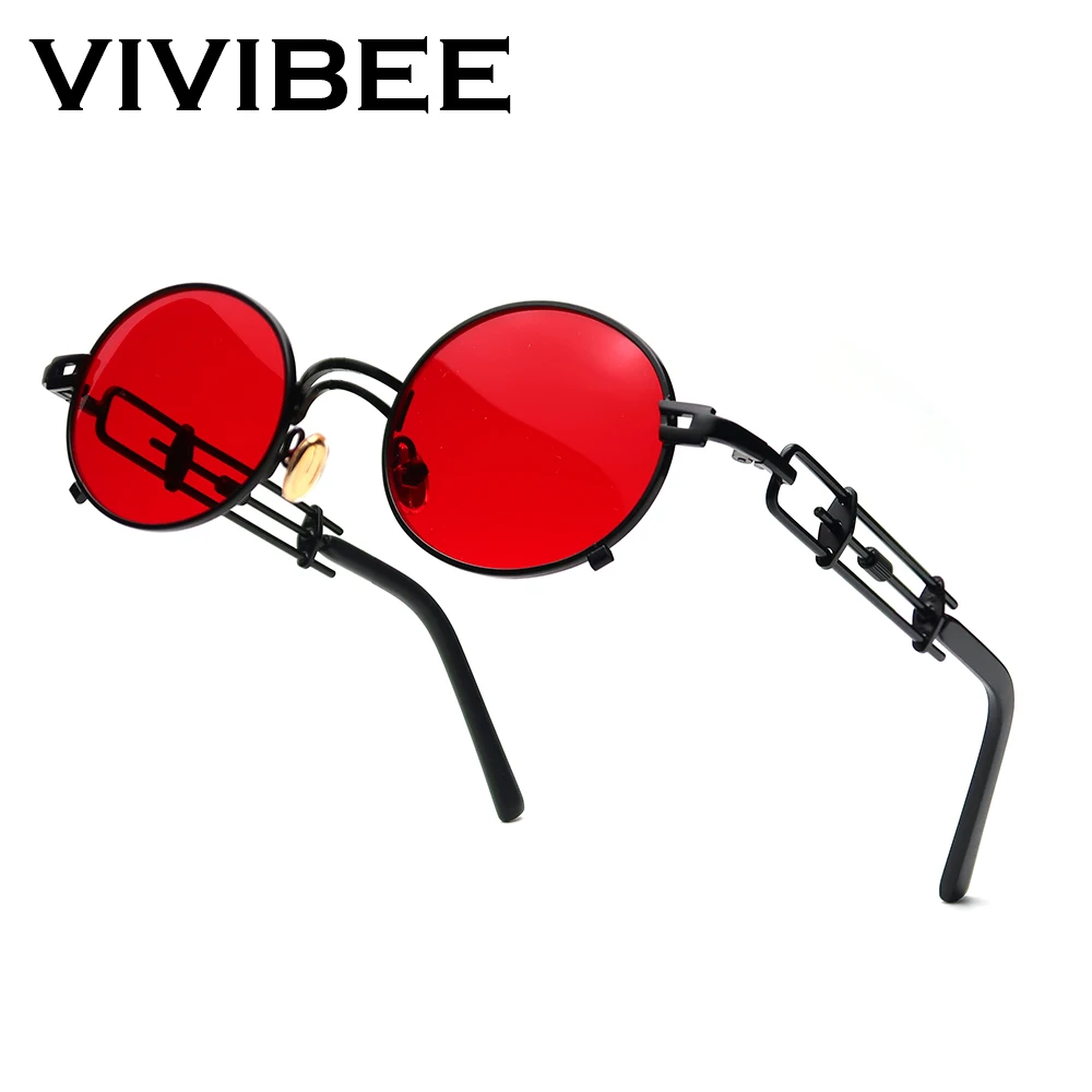 VIVIBEE панк овальные красные солнцезащитные очки Мужская Металлическая черная