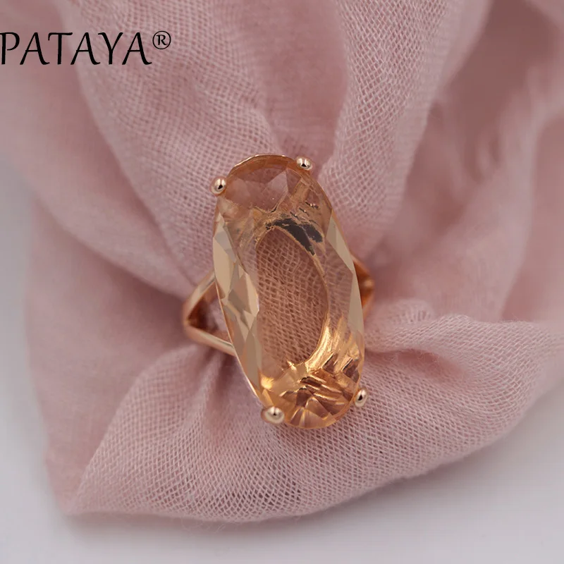 PATAYA, новинка 585, розовое золото, ювелирные наборы, Овальный искусственный кубический циркон, большие серьги висюльки, кольца, наборы для женщин, винтажный ювелирный набор