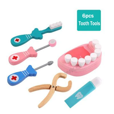 6pcs Tooth Tools LWKO 20 шт./компл. игрушка для малышей забавная игра настоящая жизнь Косплей доктор стоматологический медицинский ящик ролевые dokter speelgoed деревянные для детей - Цвет: 6pcs Tooth Tools