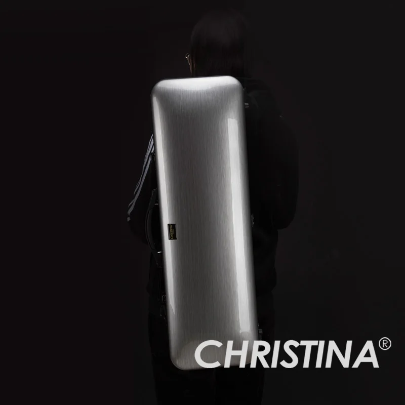 

Italy Christina violin case High quality 4/4 violin carbon fiberglass silver color Violin accessories with two bows holders
