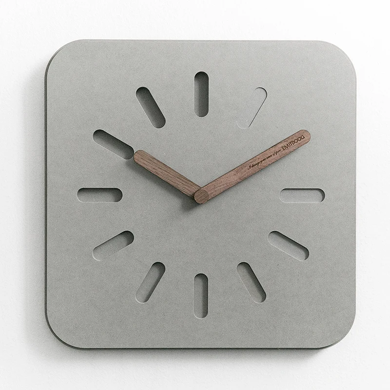 EMITDOOG Non Ticking Modern Home Decoration Retro Square Clock Concrete Wooden Black DIY Wall Clock for Gift
