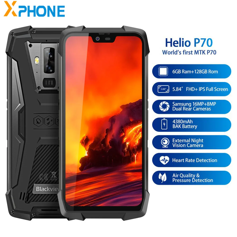 Прочный сотовый телефон Blackview BV9700 Pro IP68/IP69K 6 ГБ 128 Android 9 0 Helio P70 восемь ядер 5 84 дюйма