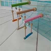 2019 natural wooden parrots swing toy birds perch hanging swings cage with beads bells toys bird supplies