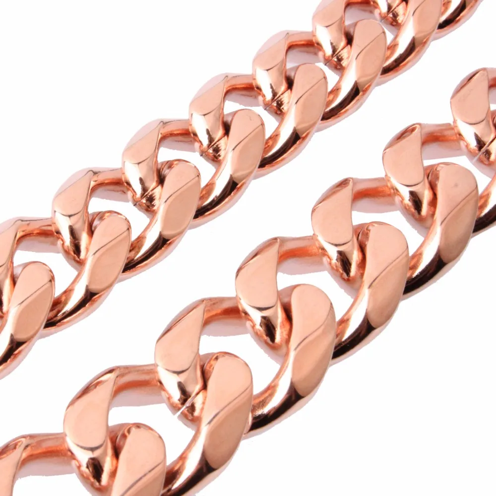 15/17/19mm Wide Stainless Steel Curb Cuban Necklace for Mens Boys Rose Gold Chain 7-40&quot Fashion Jewelry | Украшения и