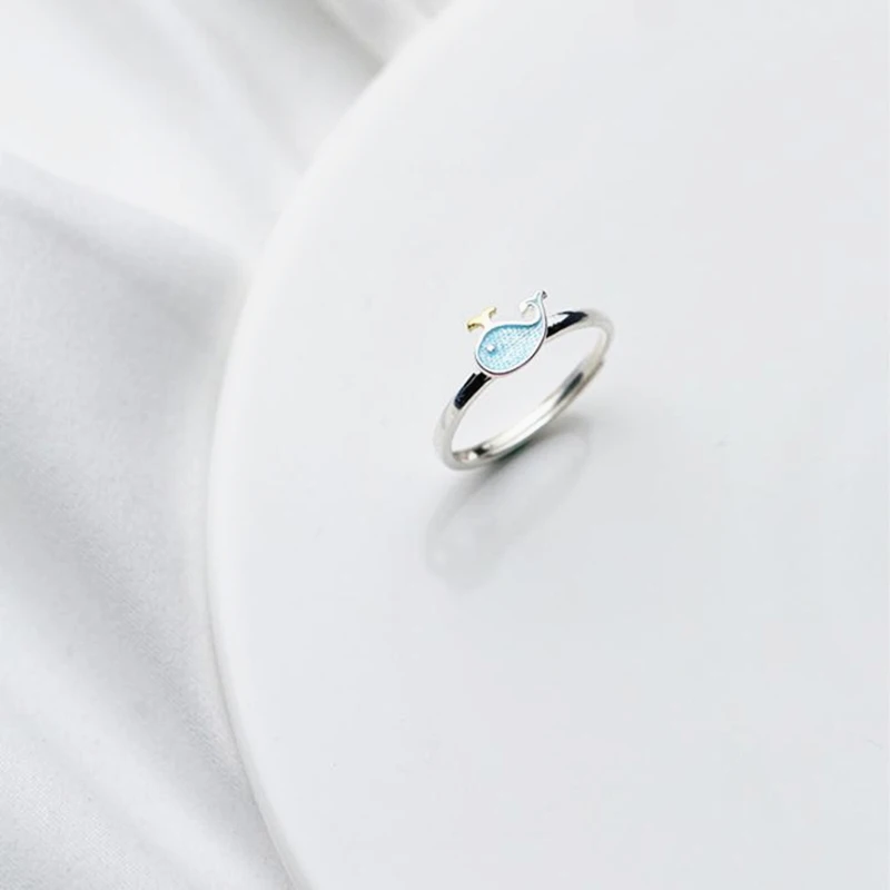 2019 New Real 925 Sterling Silver Blue Dolphin Elegant Ring For Women Girls Animal Open Rings Contracted Jewelry Gift | Украшения и