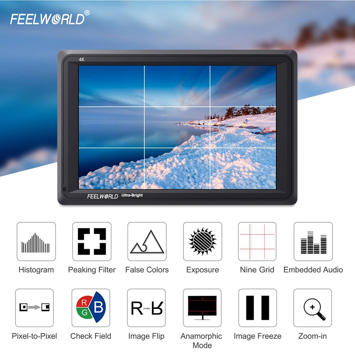 Монитор камеры Feelworld FW279 4k 7 дюймов Ультраяркий 2200nit для монитор цифровой