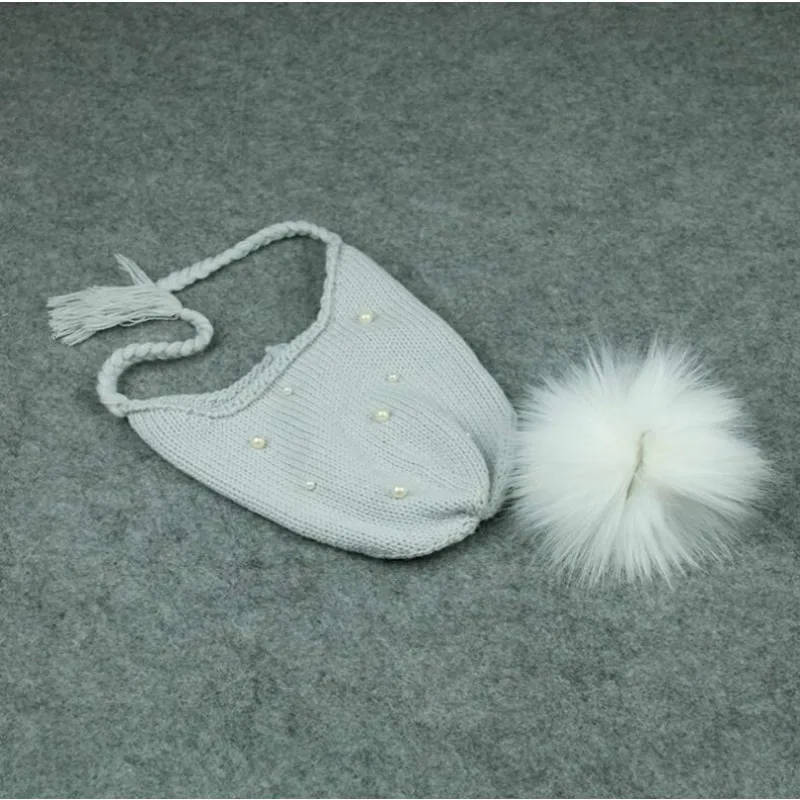 Модная вязаная детская шапка с жемчугом Милая зимняя косичкой Лыжная Шапочка