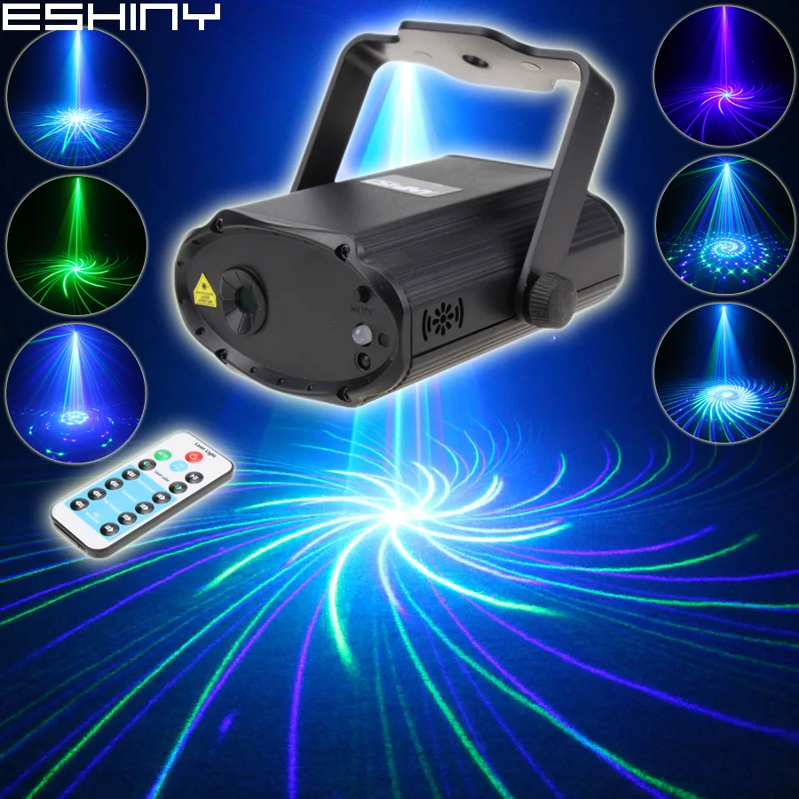 ESHINY Remote MINI Blue Green Laser 12 Big Patterns Projector DJ Environment Dance Disco Bar Family Party Xmas Light Show T172D4