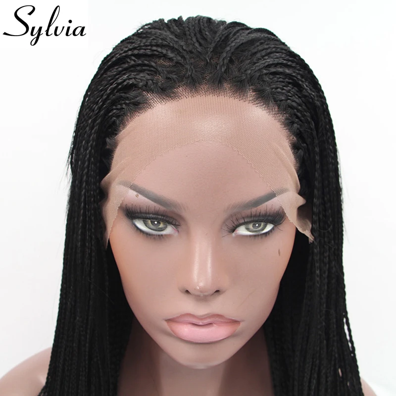 Sylvia натуральные черные плетеные косички синтетические кружевные передние