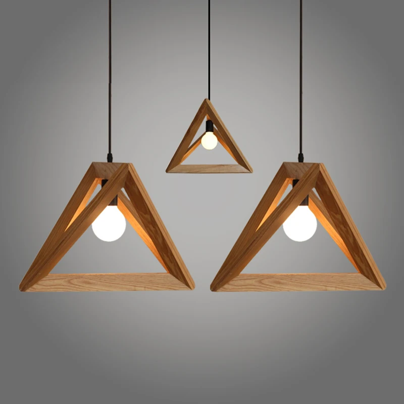Скандинавская треугольная люстра E27 деревянная лампа для кафе ресторанов баров