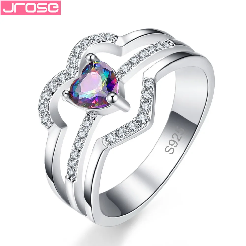 jrose Wome's Fashion Love Style Rainbow White CZ Silver Color Ring Size 6 7 8 9 For Wedding Party Jewelry Christmas Gift | Украшения и