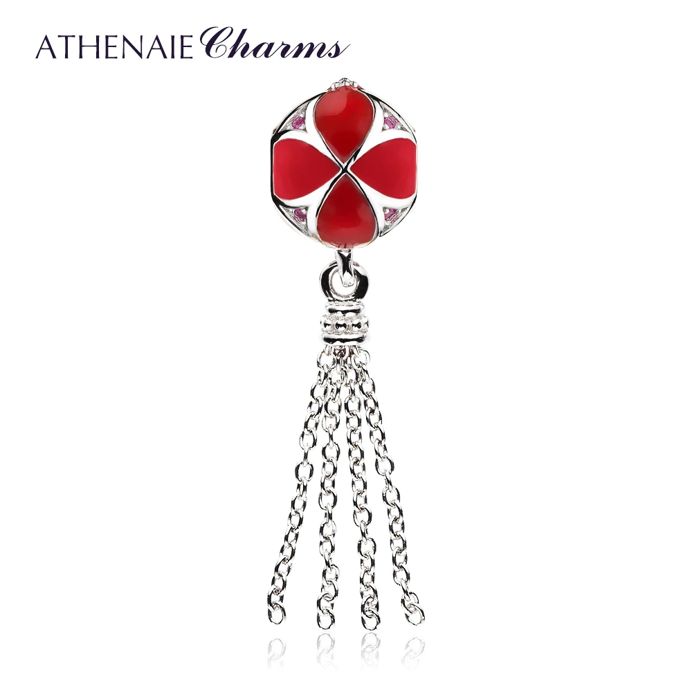 ATHENAIE 925 пробы Серебряный Красный Emnal Lucky Clover кисточкой кулон Подвески