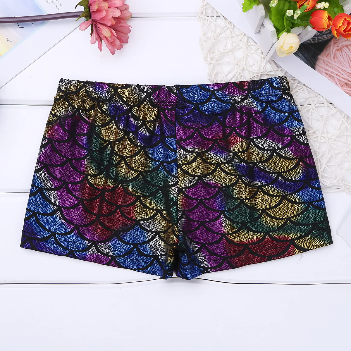 Детские блестящие шорты с рисунком русалки TiaoBug танцевальные низкой посадкой для