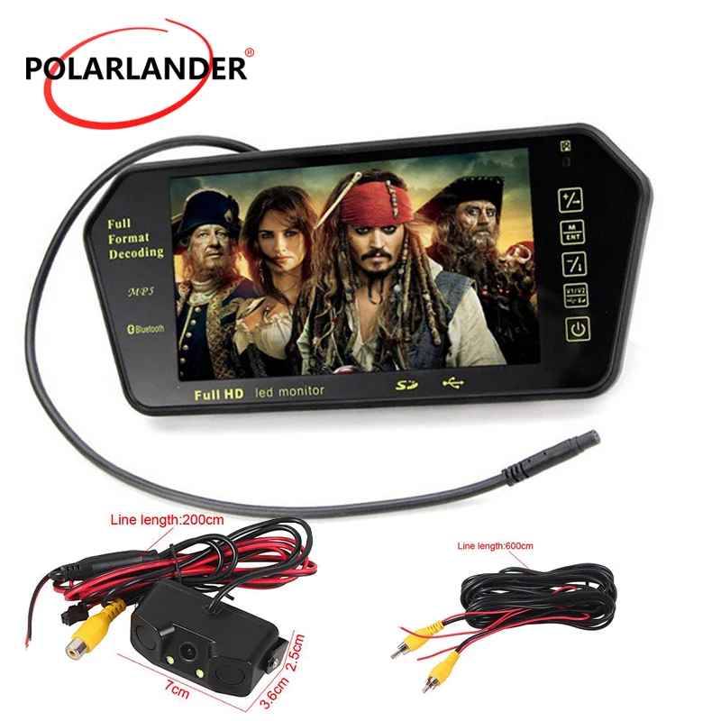 7-дюймовый TFT ЖК-дисплей камера заднего вида MP5 USB/SD/FM 800*480 12-24 В Автомобильное