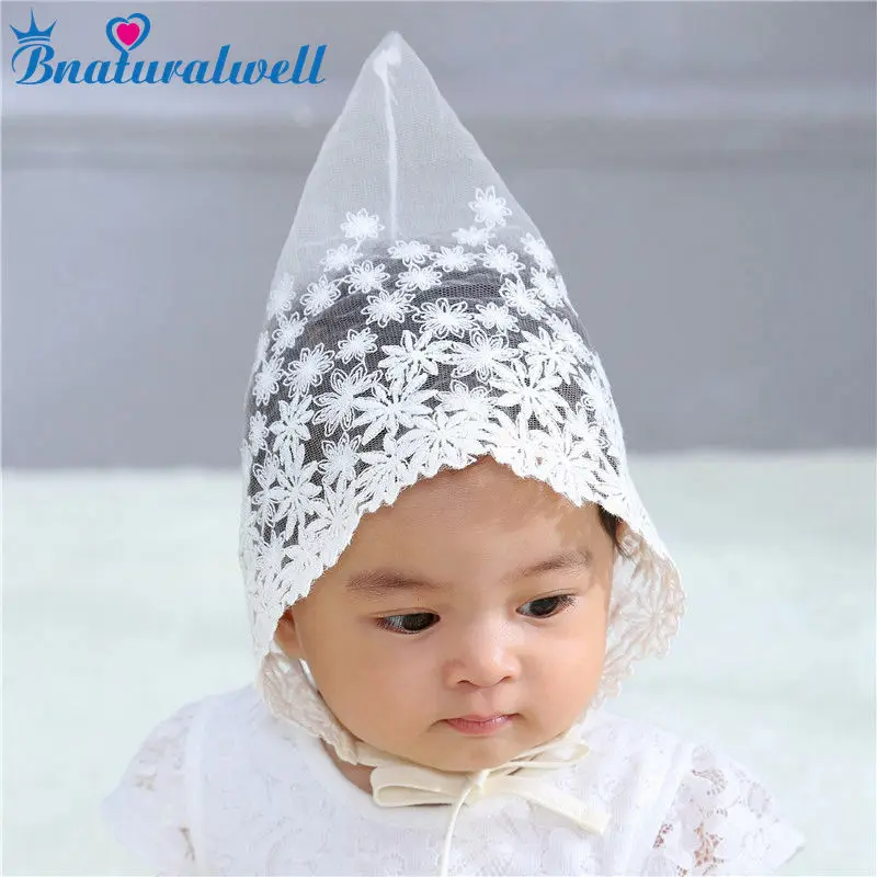 H205 off white Bnaturalwell/белый Хлопковый головной убор для маленьких девочек с цветочным декором, Солнцезащитный головной убор, размер от 2 до 12 месяцев, чепчик для крещения, подарок для новорожденных, фото реквизит, H201S - Цвет: H205 off white