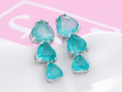 rhodium plated EYIKA, женские нежные Серьги-гвоздики в форме сердца, сплав, кристалл, камень, 9x23 мм, зеленый цвет, модные очаровательные Серьги для женщин, ювелирное изделие, Серьги - Окраска металла: rhodium plated
