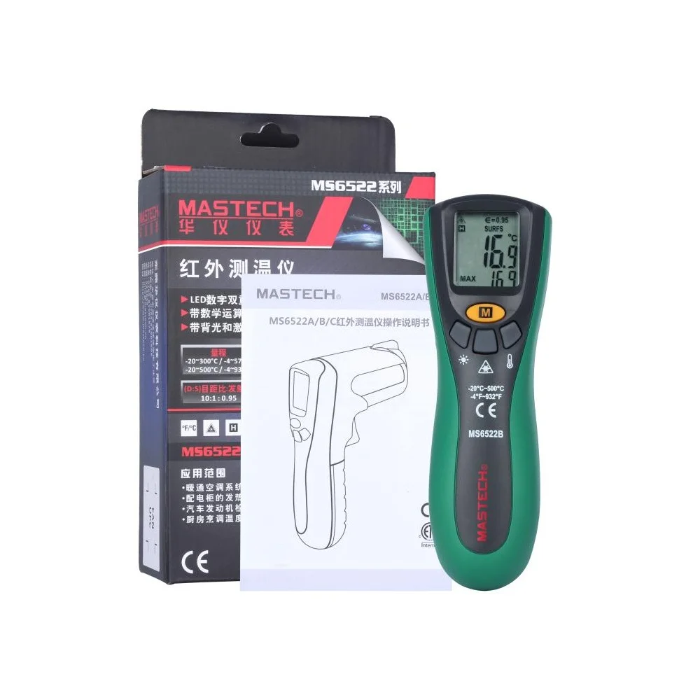 Mastech MS6522B инфракрасный термометр портативный ЖК-цифровой термометр 10:1(D: S) Бесконтактный ручной лазерный тестер промышленный инструмент