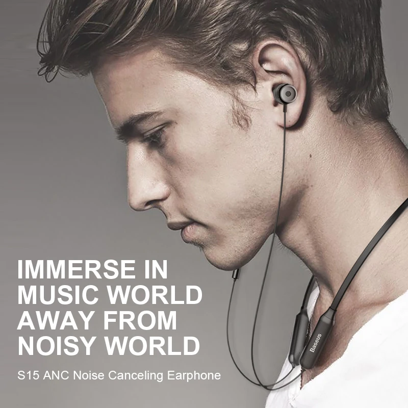 Baseus S15 ANC Wireless Bluetooth Earphone Active Noise Cancellation V4.2 Bluetooth Sport Earphones with Mic for Mobile Phone