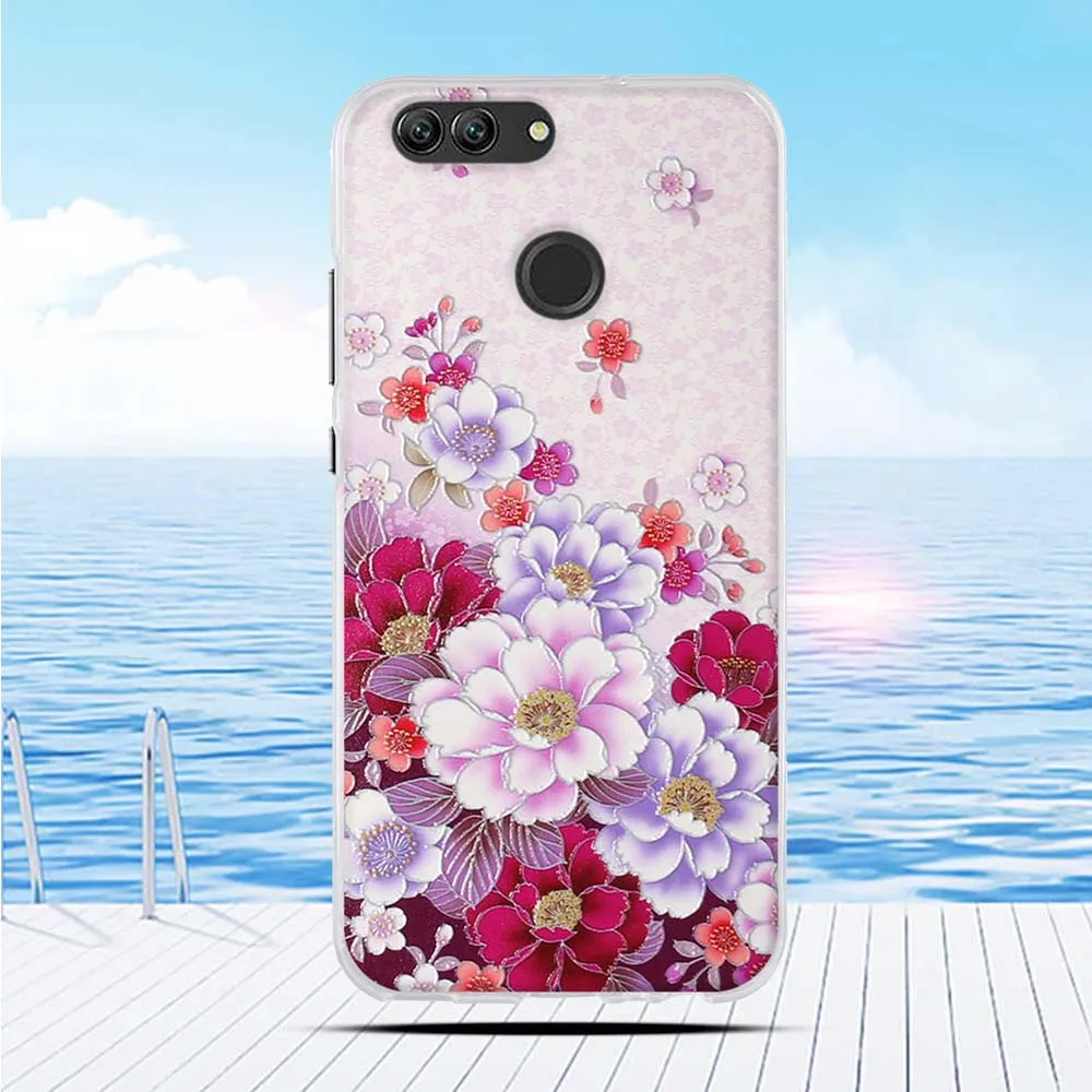 Чехол для Huawei Nova 2 PIC-AL00 с объемным рельефным рисунком цветов Мягкий силиконовый