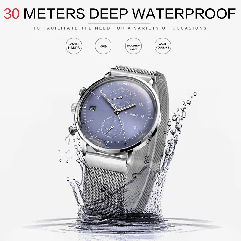 GIMTO Роскошные брендовые Для мужчин Бизнес спортивные часы Водонепроницаемый