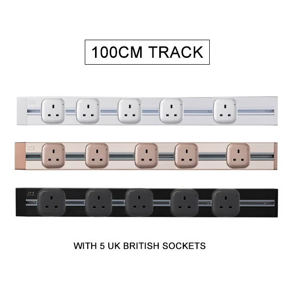 With 5 UK Socktes JOHO, 100 см, настенная розетка, алюминиевая, 8000 Вт, стандарт ЕС, электрическая розетка с двойным USB для гостиной, кухни, штепсельные розетки - Тип: With 5 UK Socktes