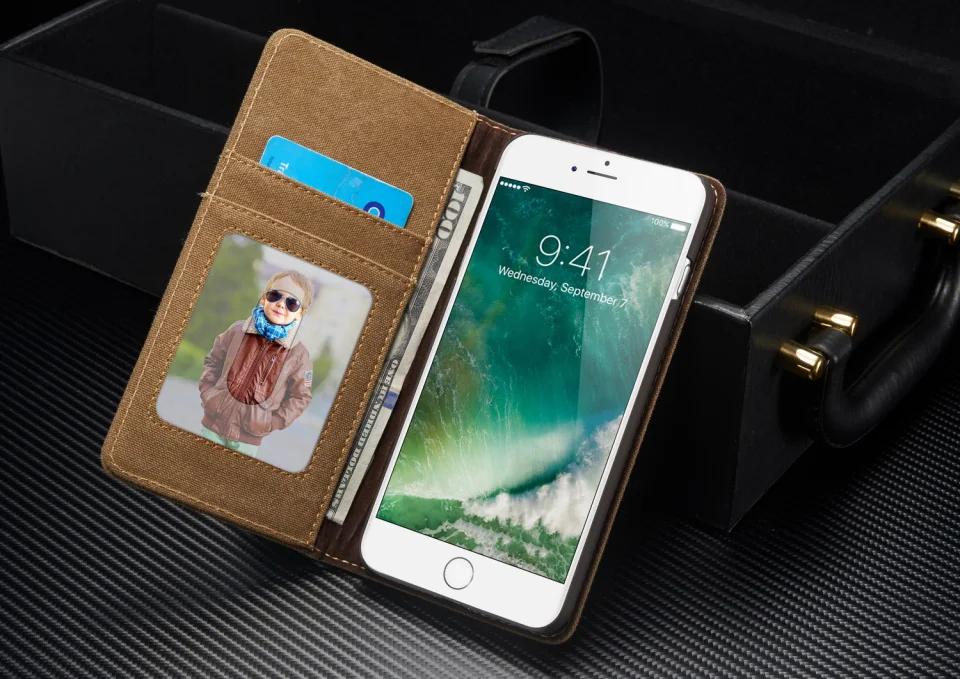 Кожаный чехол из холщовой ткани для iPhone 7, 8, 6, 6s Plus, 5S, SE, магнитный откидной Чехол-бумажник для samsung Galaxy S9, S8/Plus, S7, S6 Edge, чехол