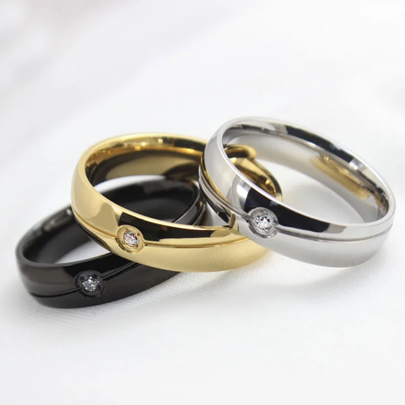 Male Female Titanium Ring Rose Gold Color Burnish AAA+ Cubic Zirconia Flush Setting Wedding Band Stainless Steel for Women | Украшения и