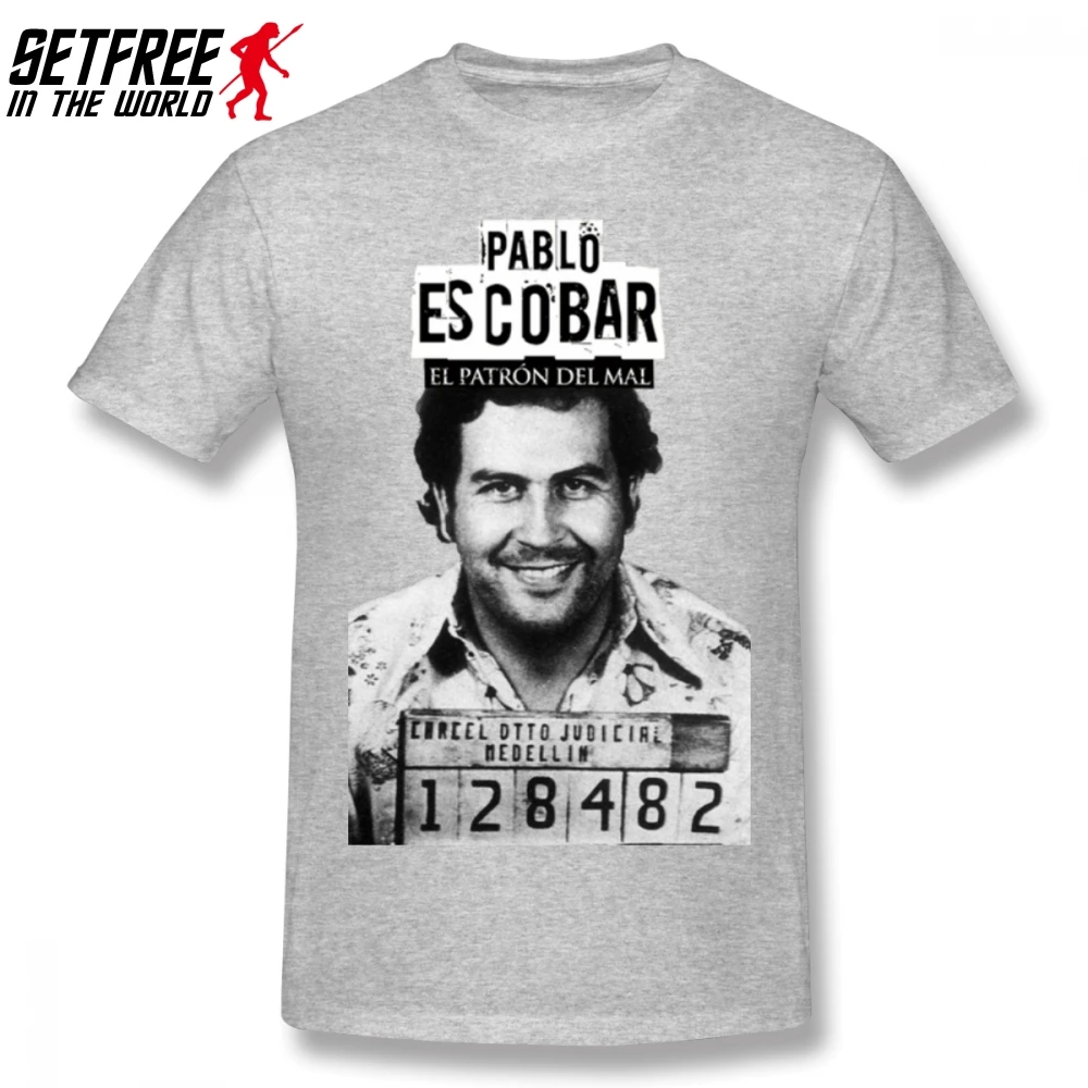 Plata O Plomo Narcos Крестный отец Пабло Эскобар Мужская футболка Мода Funko Pop Негабаритных хлопок на заказ короткий рукав Футболка для мужчин - Цвет: Серый