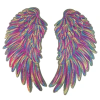 2019 new colorful angel wings sequined iron on patches for clothes large feather sequins patch stickers swing diy 1 pair