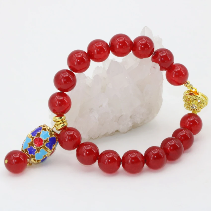 Модные браслеты из бисера 10 мм круглые бусины Красный полудрагоценных нефрит