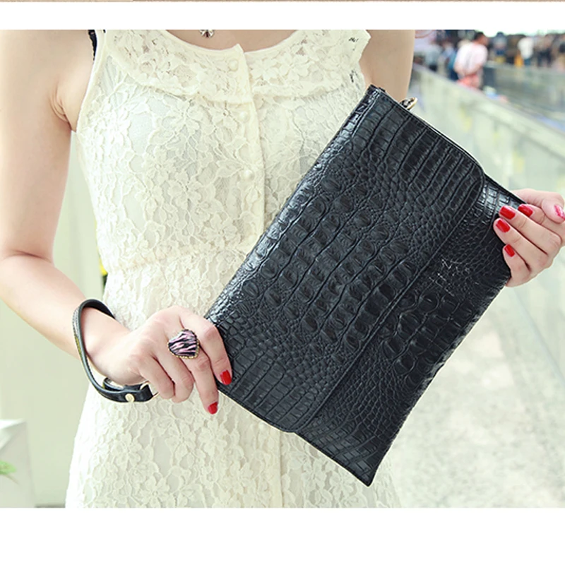 2018 женские сумки клатчи винтажные из коровьей кожи с крокодиловым узором конверт
