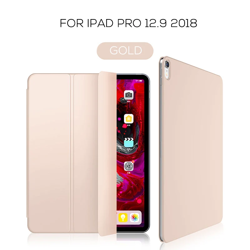 Для iPad Pro 12,9 чехол тонкий Блестящий официальный 1:1 Folio Магнитная Smart Cover с задняя крышка чехол для нового iPad Pro 12,9 - Цвет: Золотой