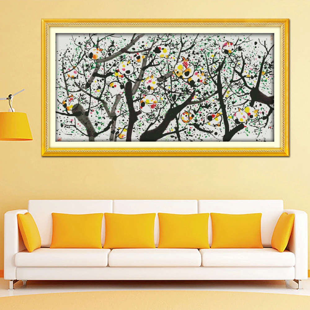 Joy Sunday Pomegranate Trees Home Decoration F630 14CT 11CT Counted Stamped Needlepoint Embroidery DIY Cross Stitch | Дом и сад