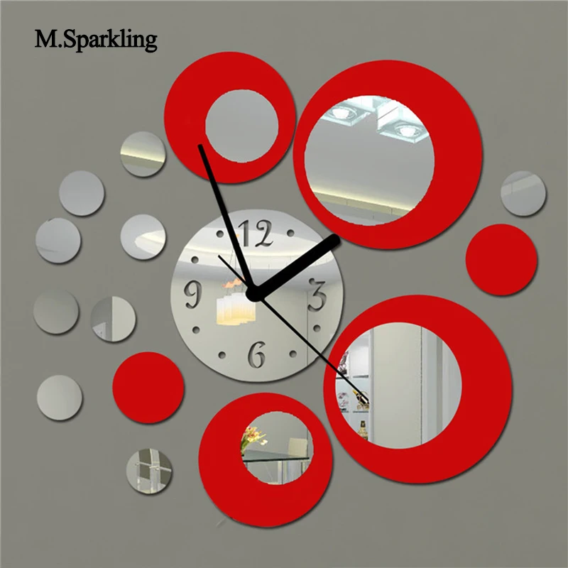 М. Сверкающий круг 3D настенные часы Современный короткий дизайн mirrior стикер DIY