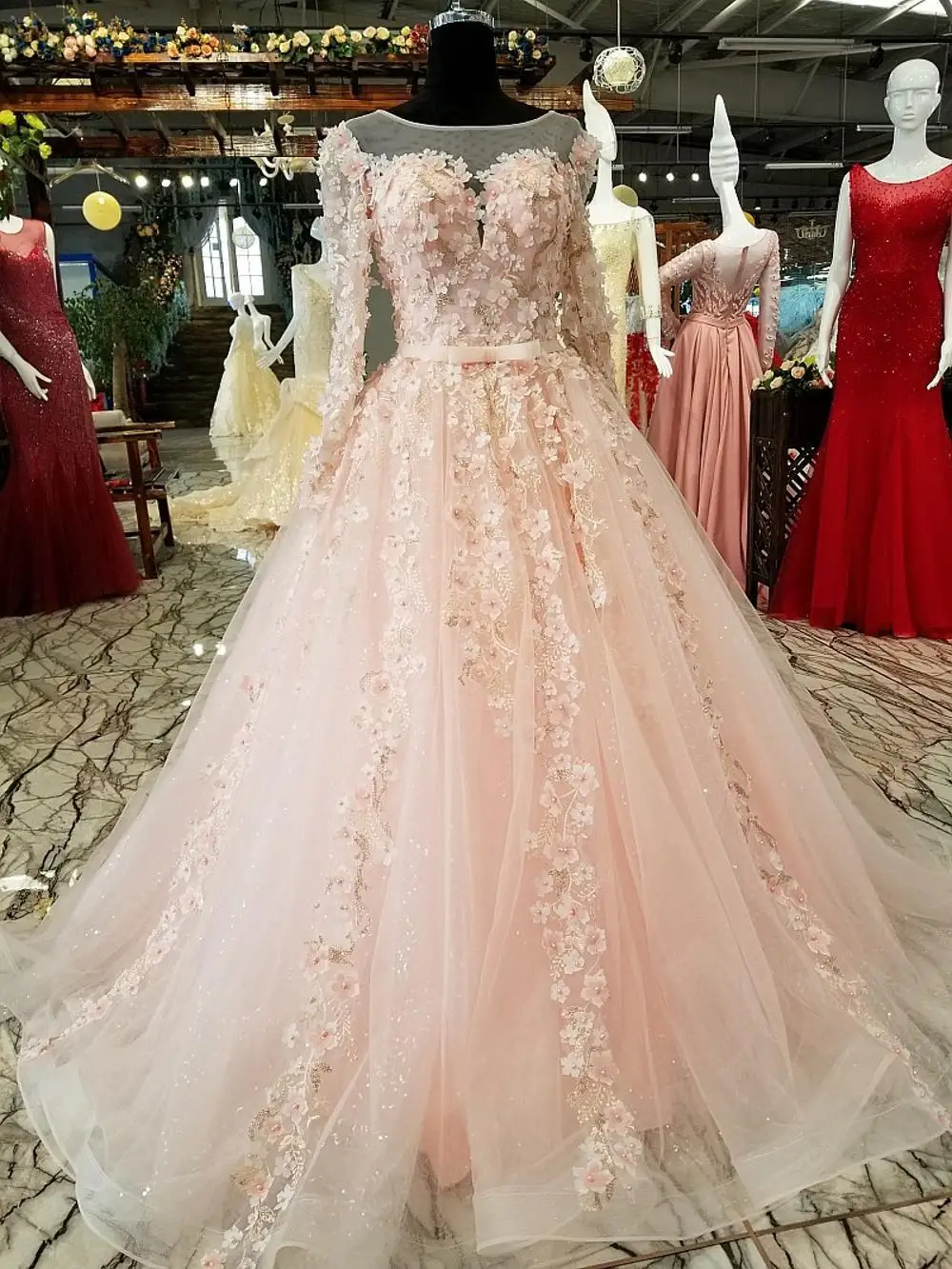 54088 Simple Elegant Party Gown Long Sleeve Appliqued Wedding Dresses Vestido De Fiesta Apliques | Свадьбы и торжества