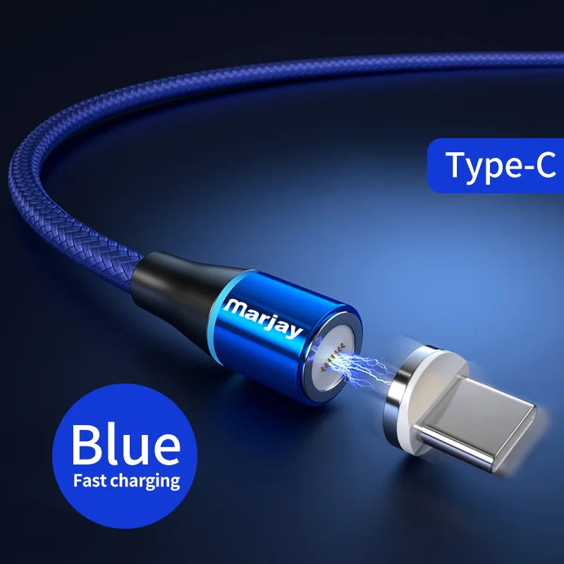 Blue For Type C Магнитный кабель Marjay, 2 м, 3 А, быстрая зарядка, 3,0, Micro usb type-C кабель для iphone X Xs Max, samsung, Xiaomi, магнитный шнур для быстрой зарядки - Цвет: Blue For Type C