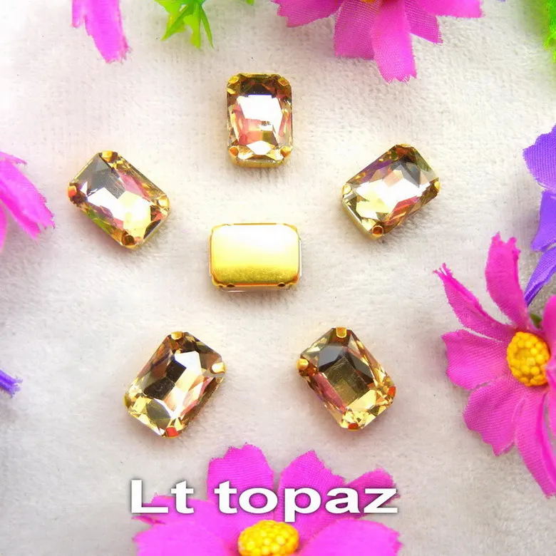 A15 Lt topaz Стекло Кристалл золото коготь настройки 7 размеров различные цвета прямоугольной формы Пришивные Кристаллы Стразы Бисер для одежды ремесленные diy - Цвет: A15 Lt topaz