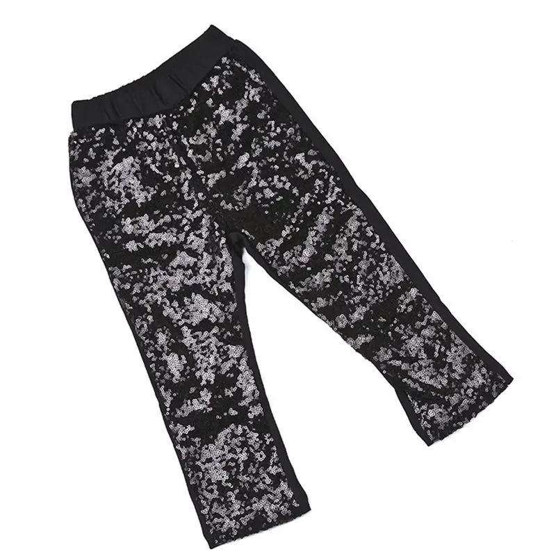 Черные брюки ручной работы для девочек модные с блестками детская одежда
