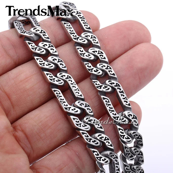 

Trendsmax Any Length 10mm Heavy Figaro Animal Skin Mens Chain Boys Necklace Silver Color Tone 316L Stainless Steel HN34