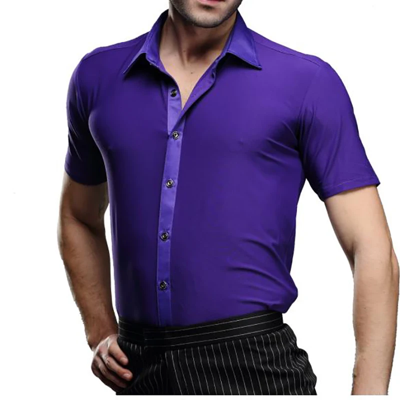 Рубашка для латиноамериканских танцев мужские топы синяя фиолетовая красивая