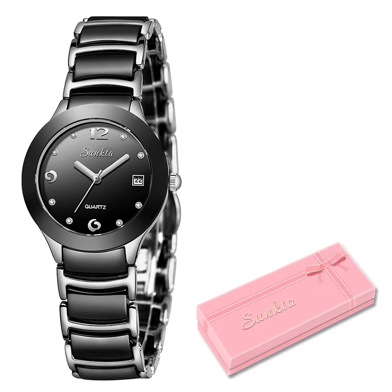 silver black Топ люксовый бренд, женские часы SUNKTA, новинка, розовое золото, женские часы из нержавеющей стали, женские водонепроницаемые часы, модные повседневные часы Assista - Цвет: silver black