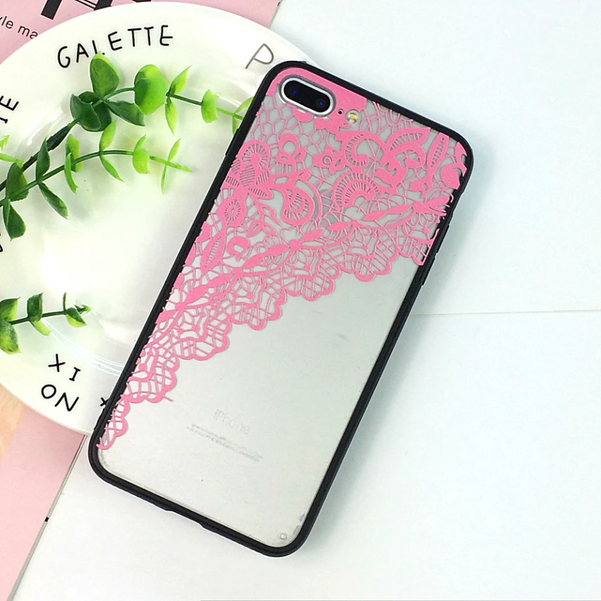 Симпатичный чехол для телефона с цветочным рисунком для Apple iPhone 7 8 6 6s 5 5S SE Plus кружевные Жесткие ПК-чехлы задняя крышка для iPhone X XR XS Max