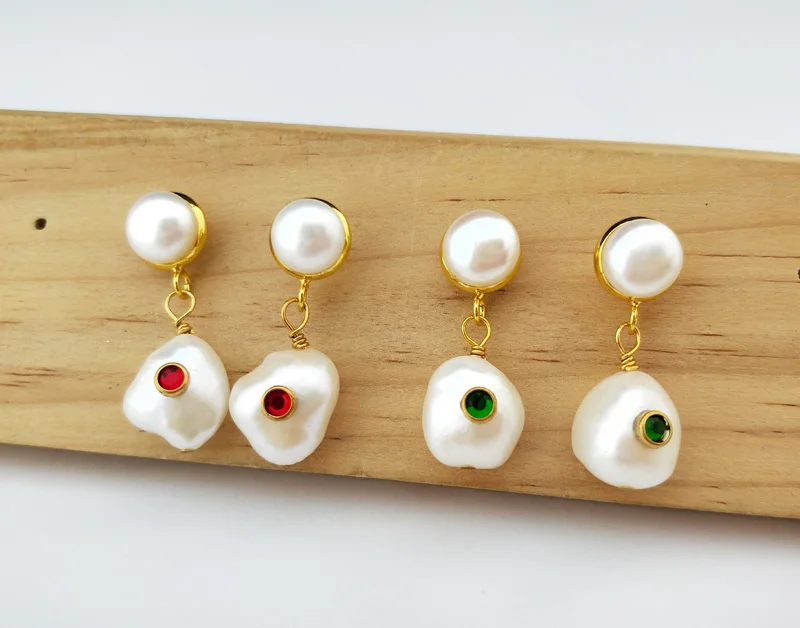 Серьги-подвески с пресноводным жемчугом модные разноцветные стразы