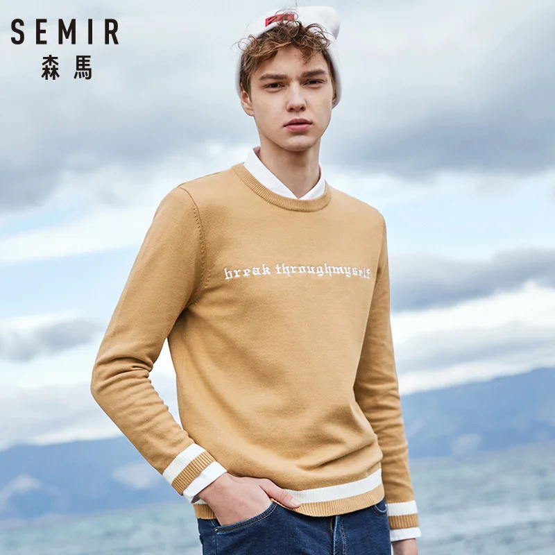 Свитер SEMIR для мужчин Новинка осени 2018 облегающие однотонные вязаные свитера
