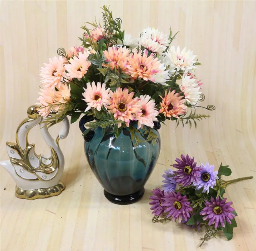 

5pcs Artificial Chrysanthemum Flower Branch For Plant Wall Background Wedding Home Hotal Office Bar Decorative