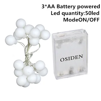 AA battery ball50led Светодиодный светильник-гирлянда s ball 10 м, 5 м, 2 м, серебряная гирлянда, украшение для дома, Рождества, свадьбы, вечеринки, питание от аккумулятора, сказочный светильник - Испускаемый цвет: AA battery ball50led