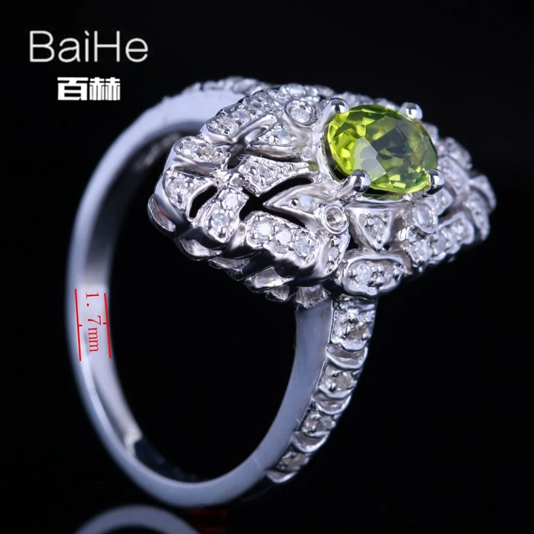 BAIHE стерлингового серебра 925 0.8ct сертифицированных безупречный овальный cut Подлинная Перидот Свадебные Для женщин офисные/Карьера Fine Jewelry уникальные кольца