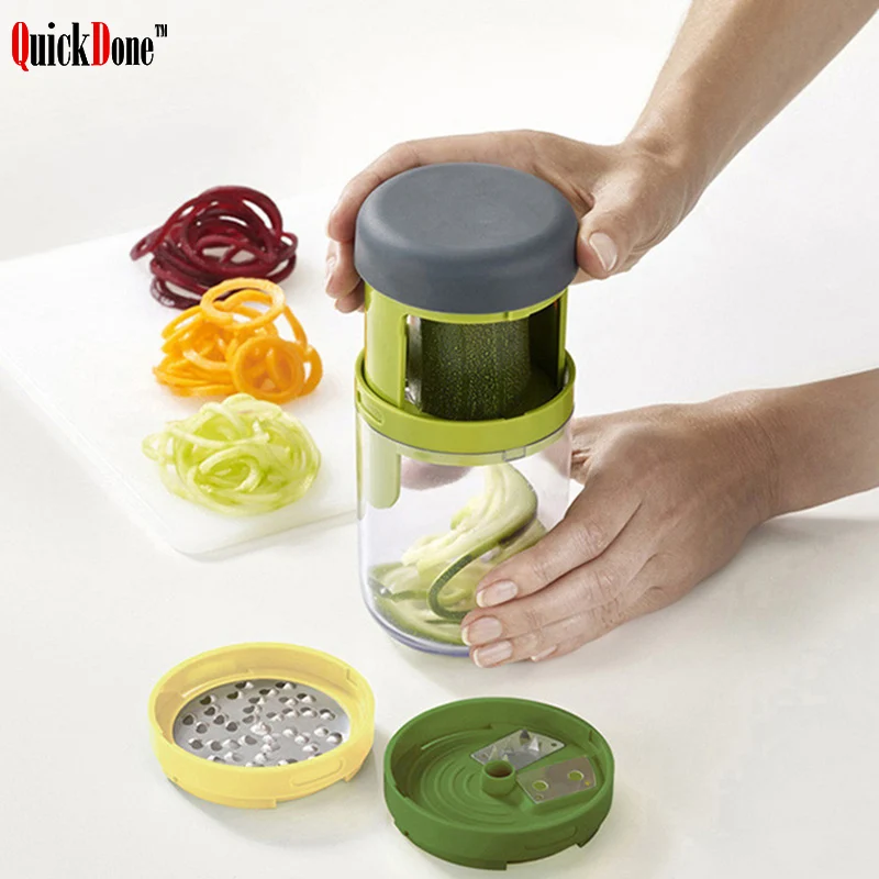 

QuickDone 3 In 1 Spiral Grater Manual Slicer Carrot Julienne Cutter With 3 Blades Fruit Vegetable Tool Kitchen Accessory AKC6244